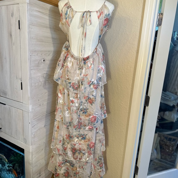 Franco floral jacquard chiffon tiered midi size large cream NWOT dress - Picture 7 of 14